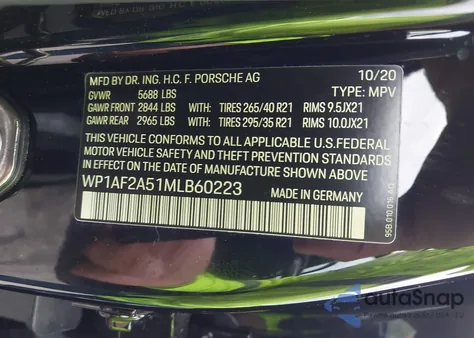 2021 Porsche Macan Turbo from USA, damaged, VIN WP1AF2A51MLB60223